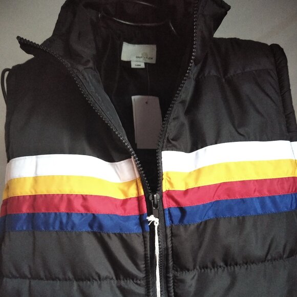 80-90s, Vintage Style Puffer Vest, Chest Stripe (WH/YL/RD/BL) | Craft+Flow - Picture 1 of 7